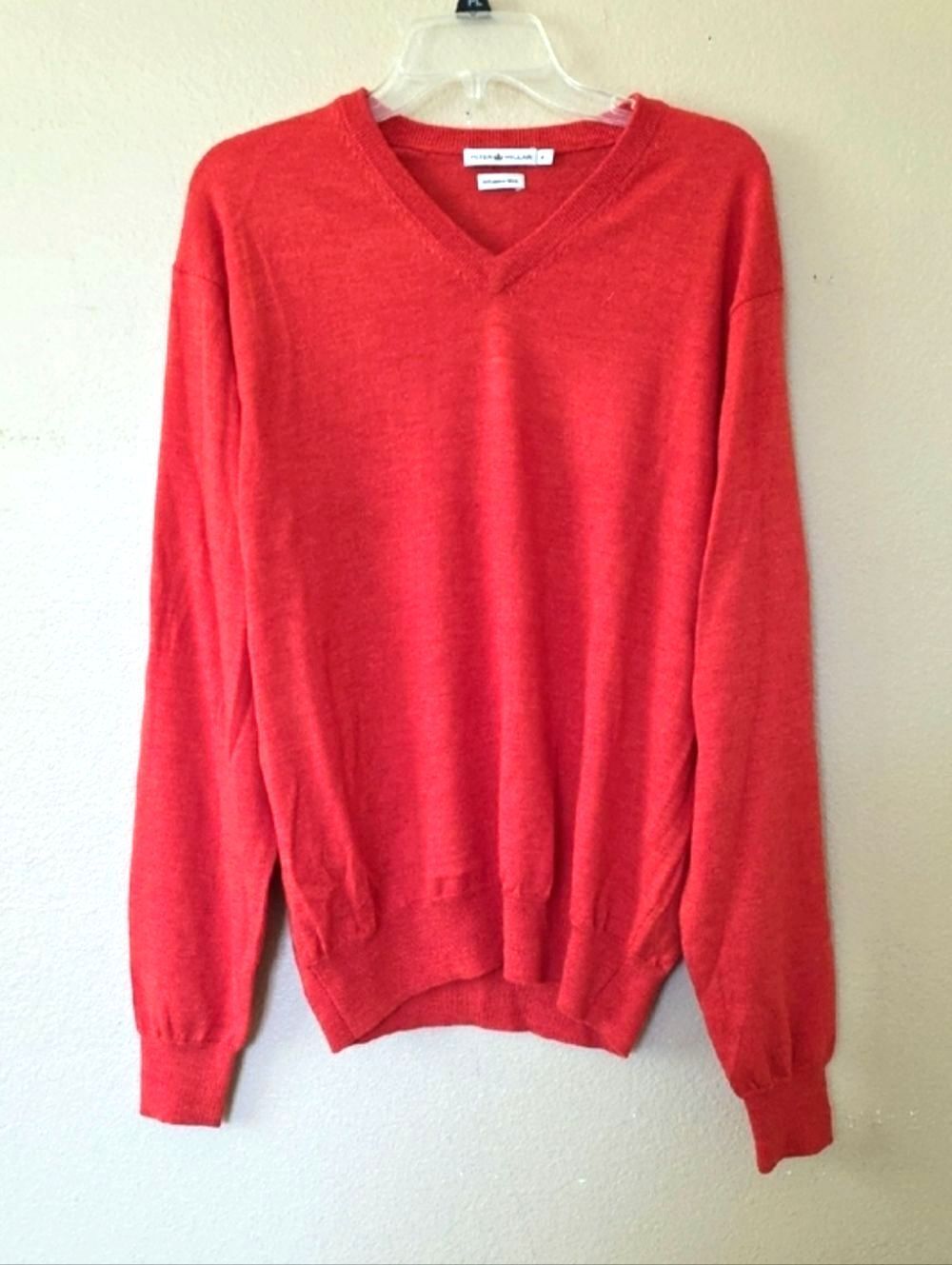 Peter Millar Mens Red Orange Merino Wool V-Neck Sweater - Size Medium